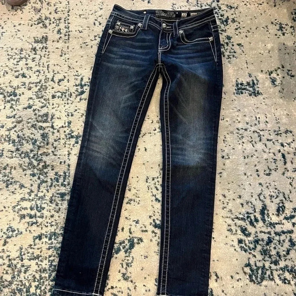 Miss Me Mid-Rise Skinny Dark Wash Houndstooth sequin size 27 inseam 29 - Picture 3 of 7